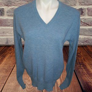 Puritan Men's Blue V-Neck Pullover Cotton Knit Medium Vintage Sweater
